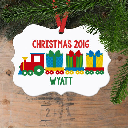 Christmas Ornaments for boys - Personalized Train Christmas Ornament for kids Joyful Moose