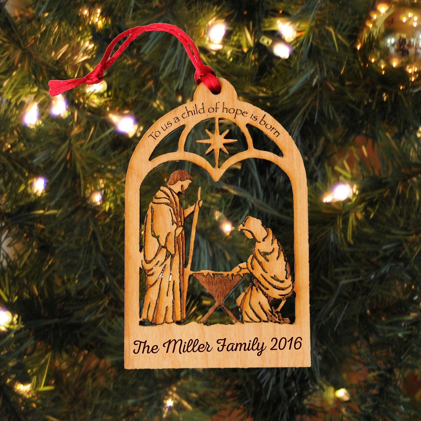 Personalized Nativity Ornament | Christian Holiday Keepsake - Wooden Christmas Tree Decoration Joyful Moose
