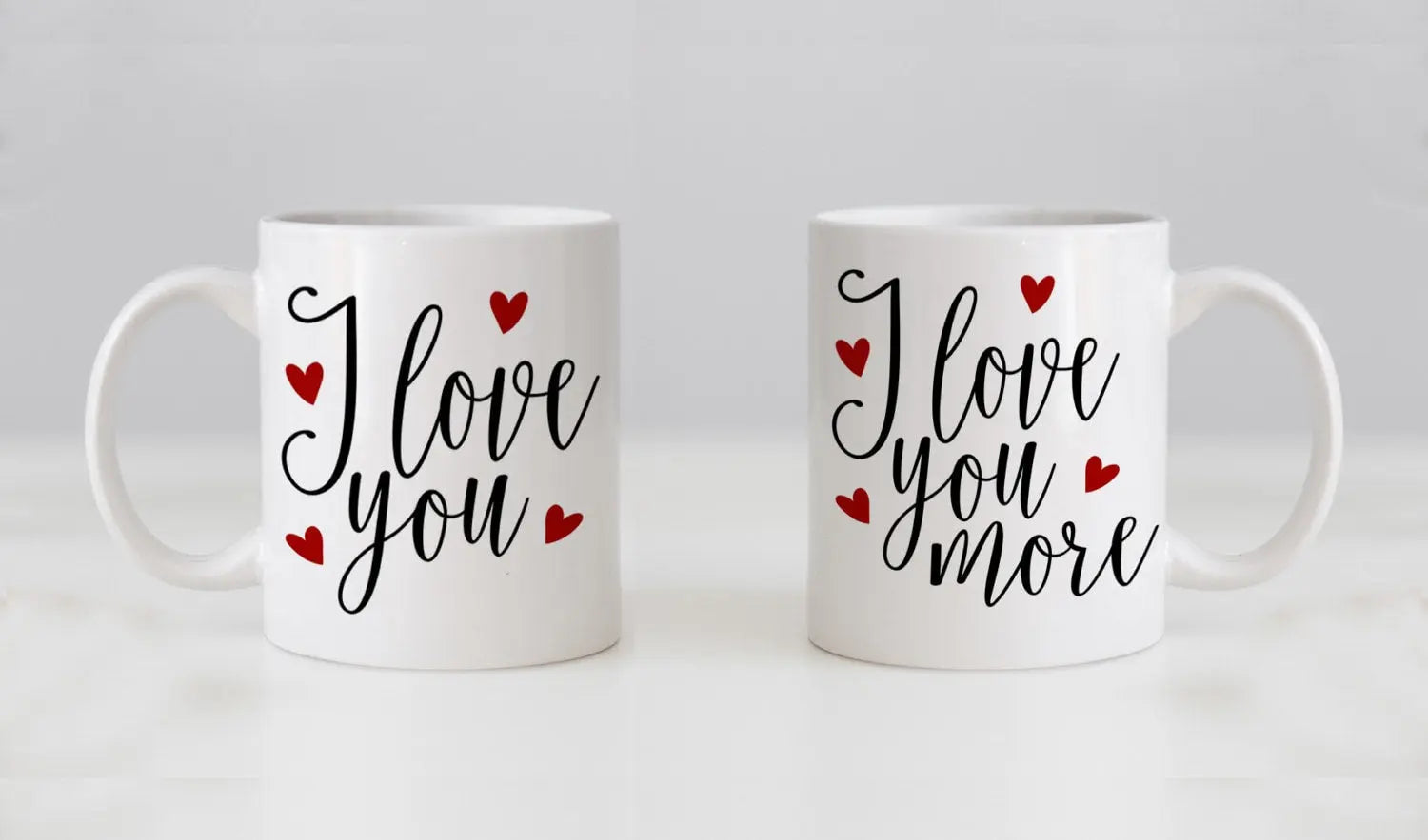 Mug Set, his n hers, I Love You & I Love You More, Valentines Day Gifts, Wedding Gift Coffee Mug Set, Anniversary Gift Joyful Moose