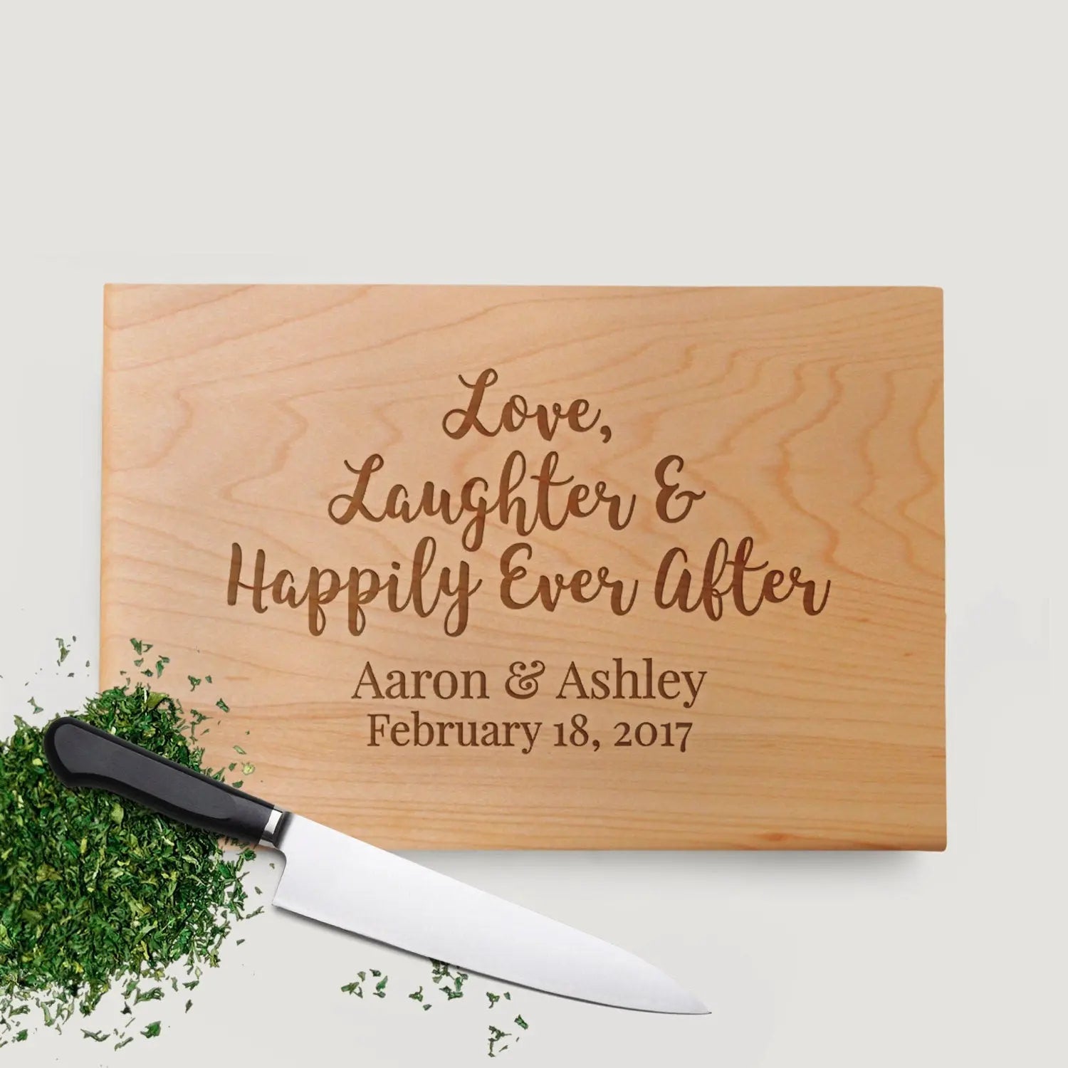 Wedding Gift for Bride & Groom, Custom Wood Cutting Board Happily Ever After Joyful Moose
