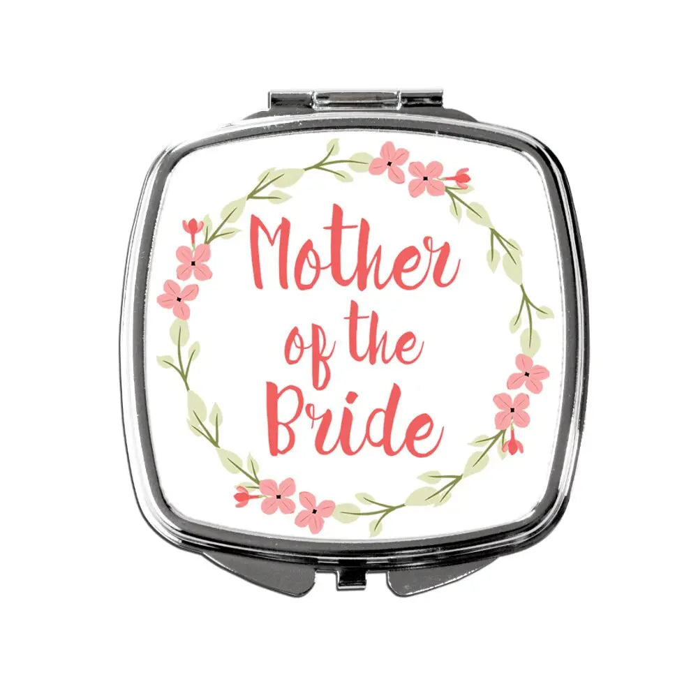 Mother of the Bride Gift - Floral Mother of the Bride Compact Pocket Makeup Mirror - Coral Joyful Moose