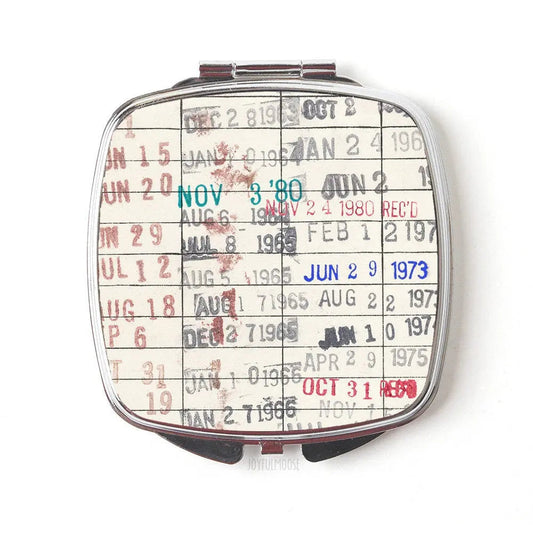 Library Card Compact Mirror - Vintage Purse Makeup Mirror for Book Lovers & Teachers Joyful Moose