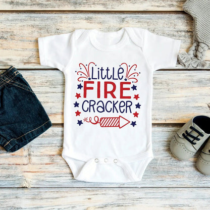 4th July Baby Outfit - Little Fire Cracker Red White & Blue Bodysuit Joyful Moose