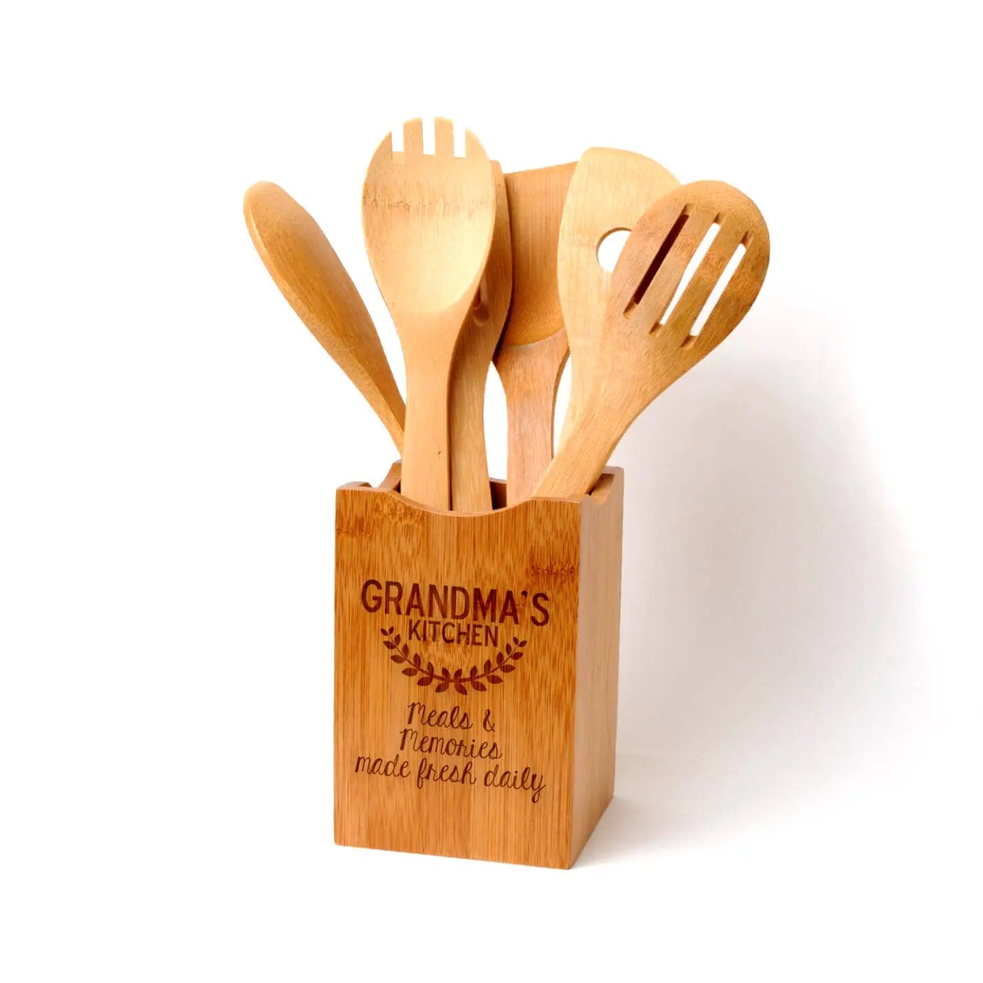 Bamboo Kitchen Utensil Holder - Personalized Gift for Grandma Joyful Moose