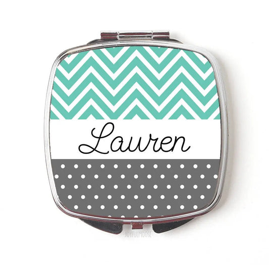 bridesmaids gift mint gray wedding - Custom Bridesmaid Gifts Personalized Pocket Compact Mirror Joyful Moose