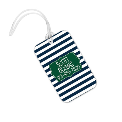 Custom Bag Tag - Backpack Name Tag - Personalized Back to School Green Navy Joyful Moose
