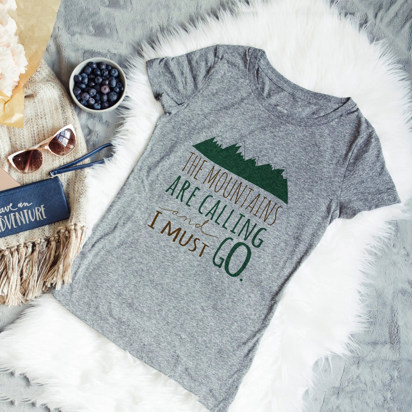 Hiking Tshirt, The Mountains are Calling and I must Go Shirt, camping shirt, graphic tshirt Joyful Moose