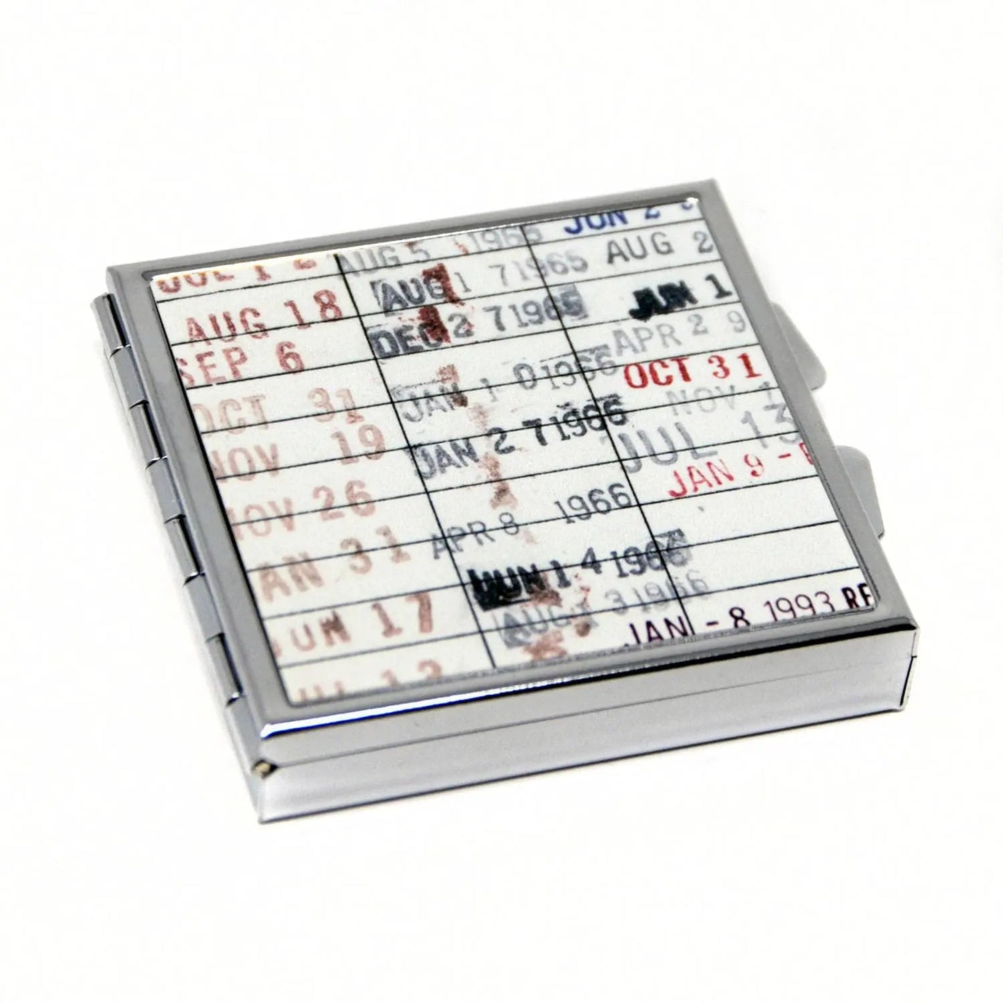 Library Card Pill Box  - Gift For Readers, Teachers, Librarians - Square Pill Case Checkout Card Library Book Due Date Joyful Moose