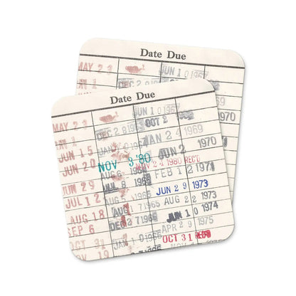 Library Card Coaster - Librarian Gift Set of Coasters - Reading Reader Book - Vintage Library Due Date Card Joyful Moose