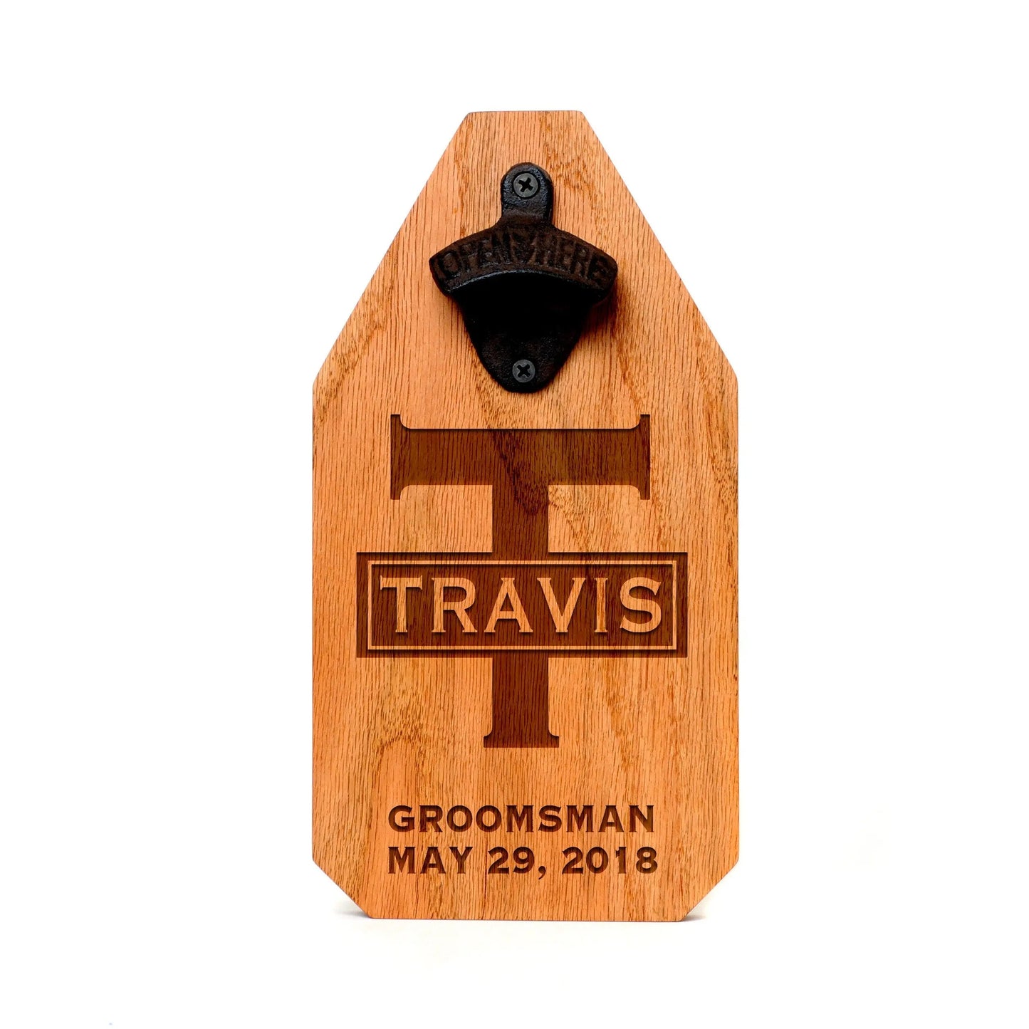 Personalized Groomsman Gift, thank you gifts for groomsmen, Custom Wood Beer Bottle Opener, pine oak walnut cast iron beer gift Joyful Moose