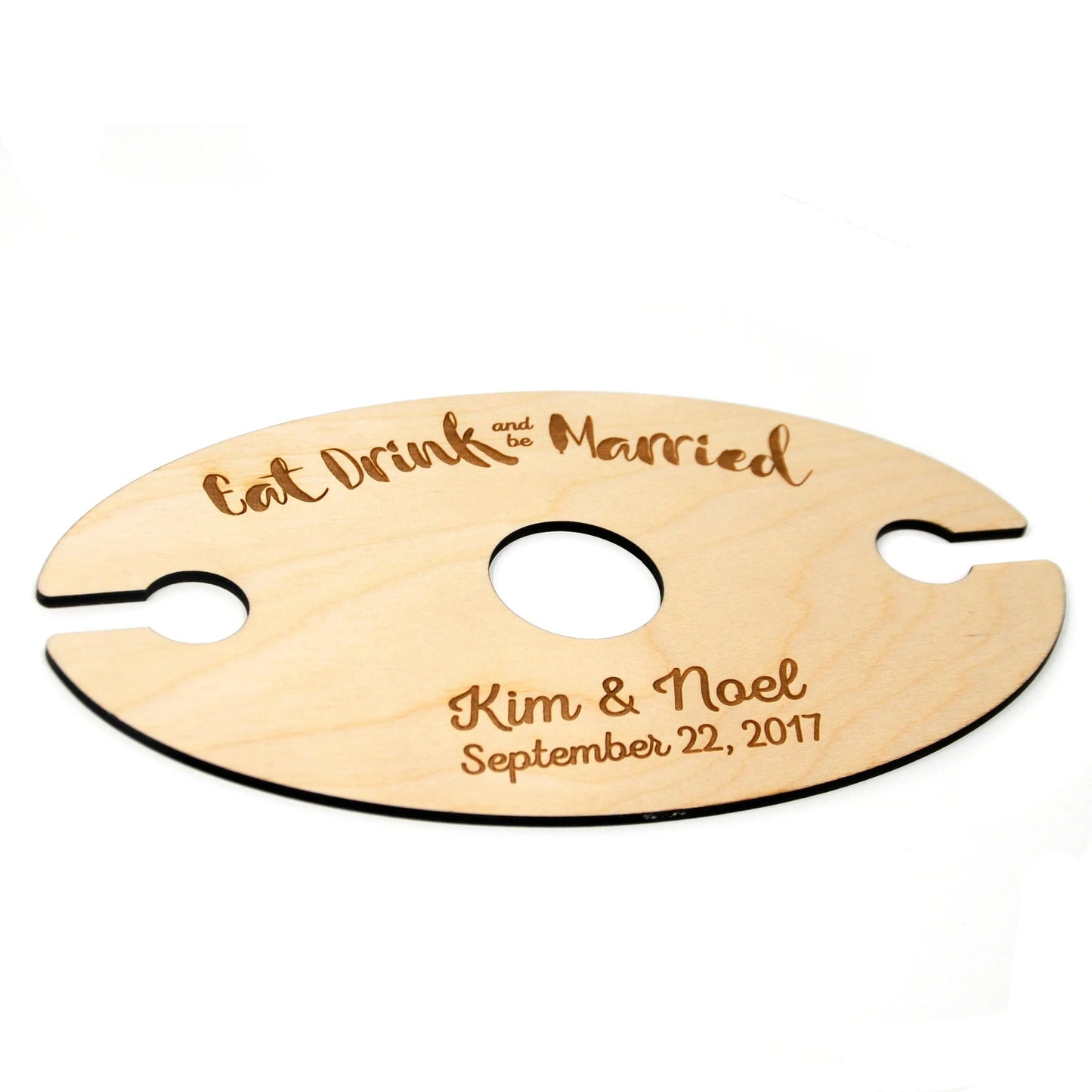 Wine Glass Holder - Wedding Gift - Eat Drink & Be Married - Personalized Wood Wine Glass Carrier Joyful Moose