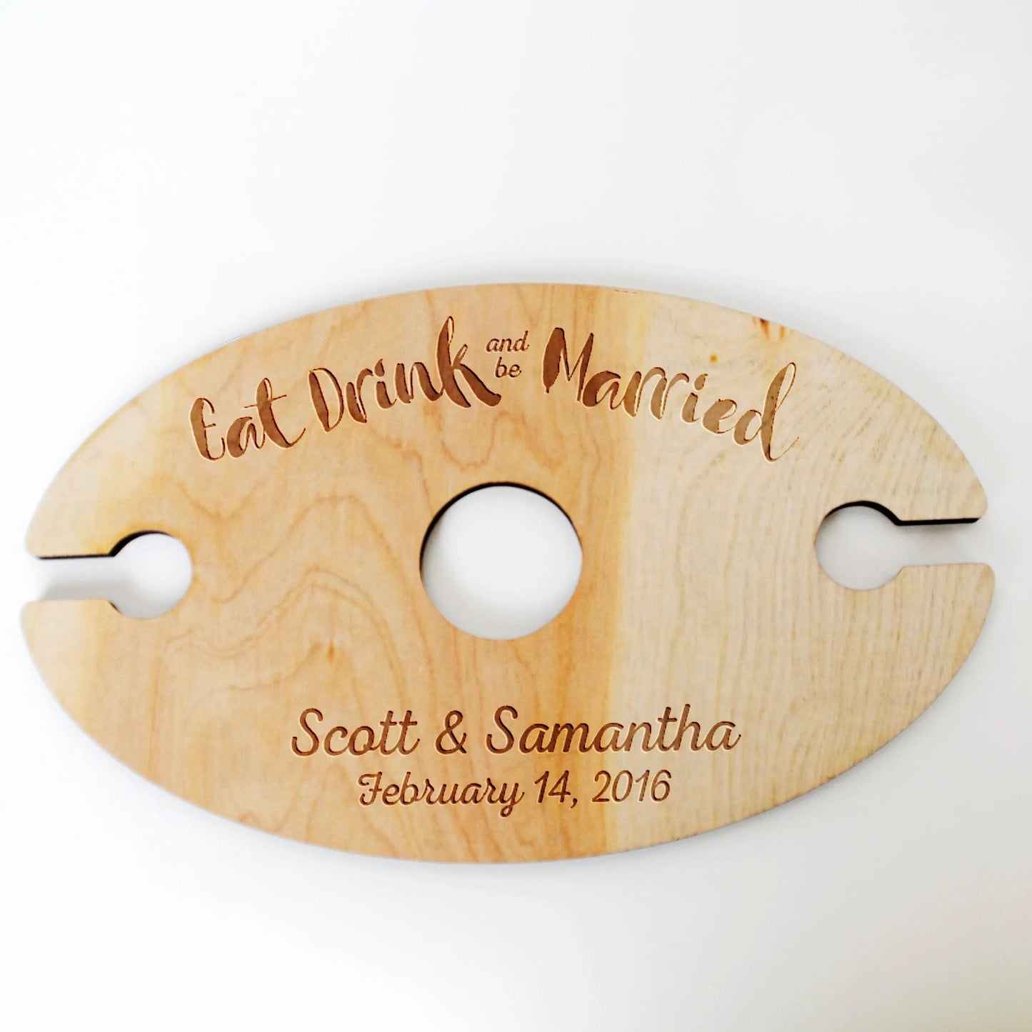 Wine Glass Holder - Wedding Gift - Eat Drink & Be Married - Personalized Wood Wine Glass Carrier Joyful Moose