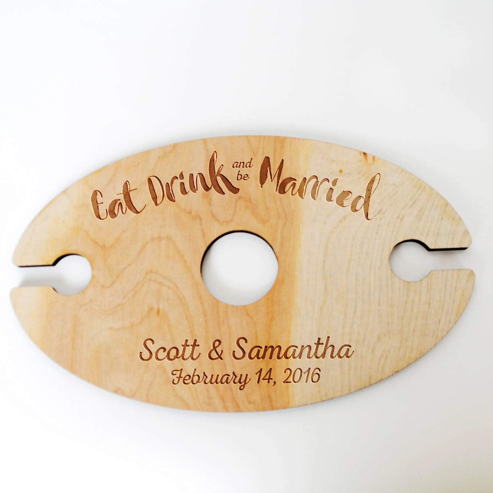Wine Glass Holder - Wedding Gift - Eat Drink & Be Married - Personalized Wood Wine Glass Carrier Joyful Moose