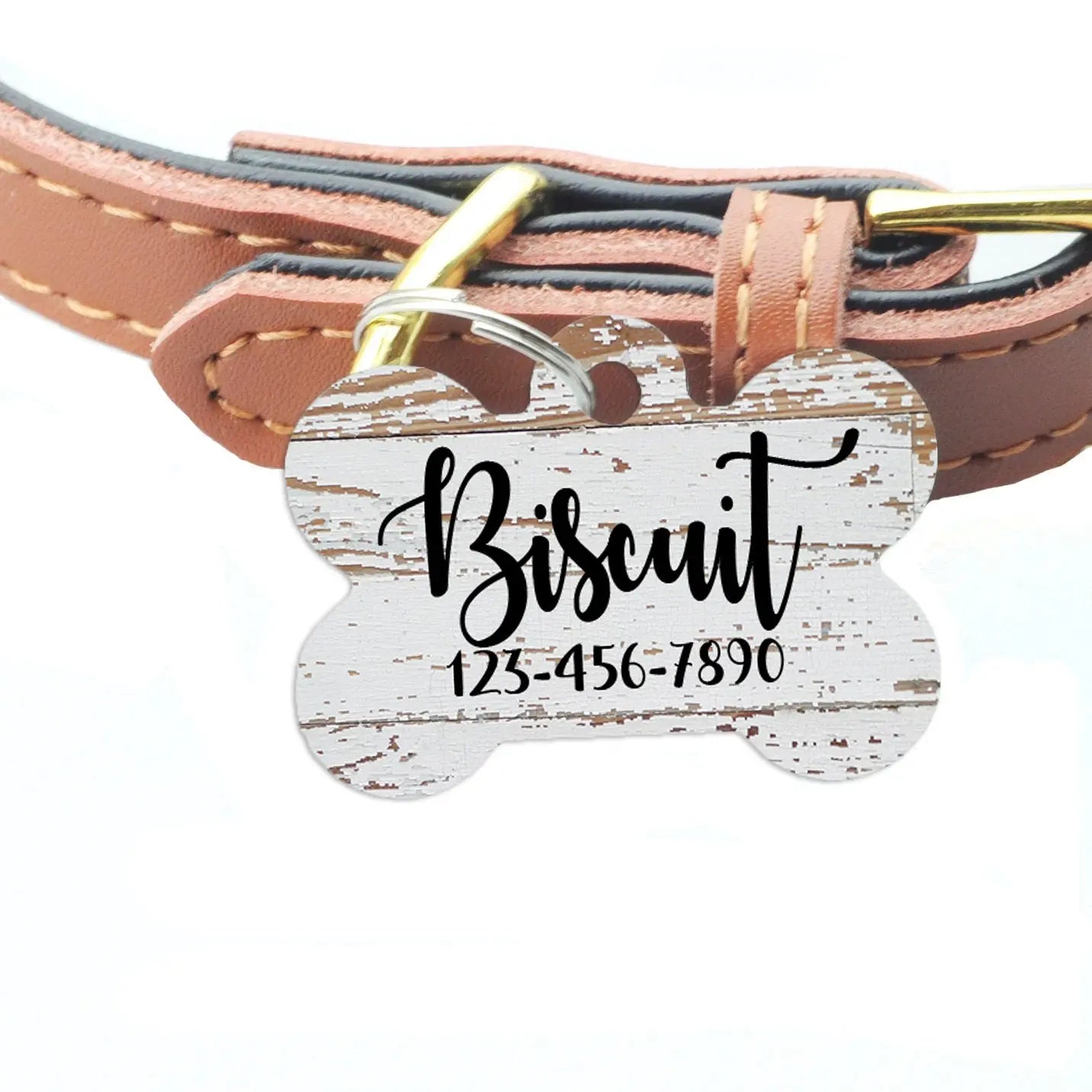 Pet ID Tag, Weathered Wood Pattern Custom Dog Name Tag, personalized dog tag, wood texture pet id tag, woodgrain dog name tag Joyful Moose