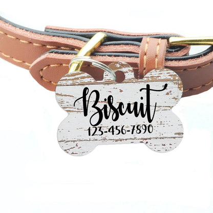 Pet ID Tag, Weathered Wood Pattern Custom Dog Name Tag, personalized dog tag, wood texture pet id tag, woodgrain dog name tag Joyful Moose