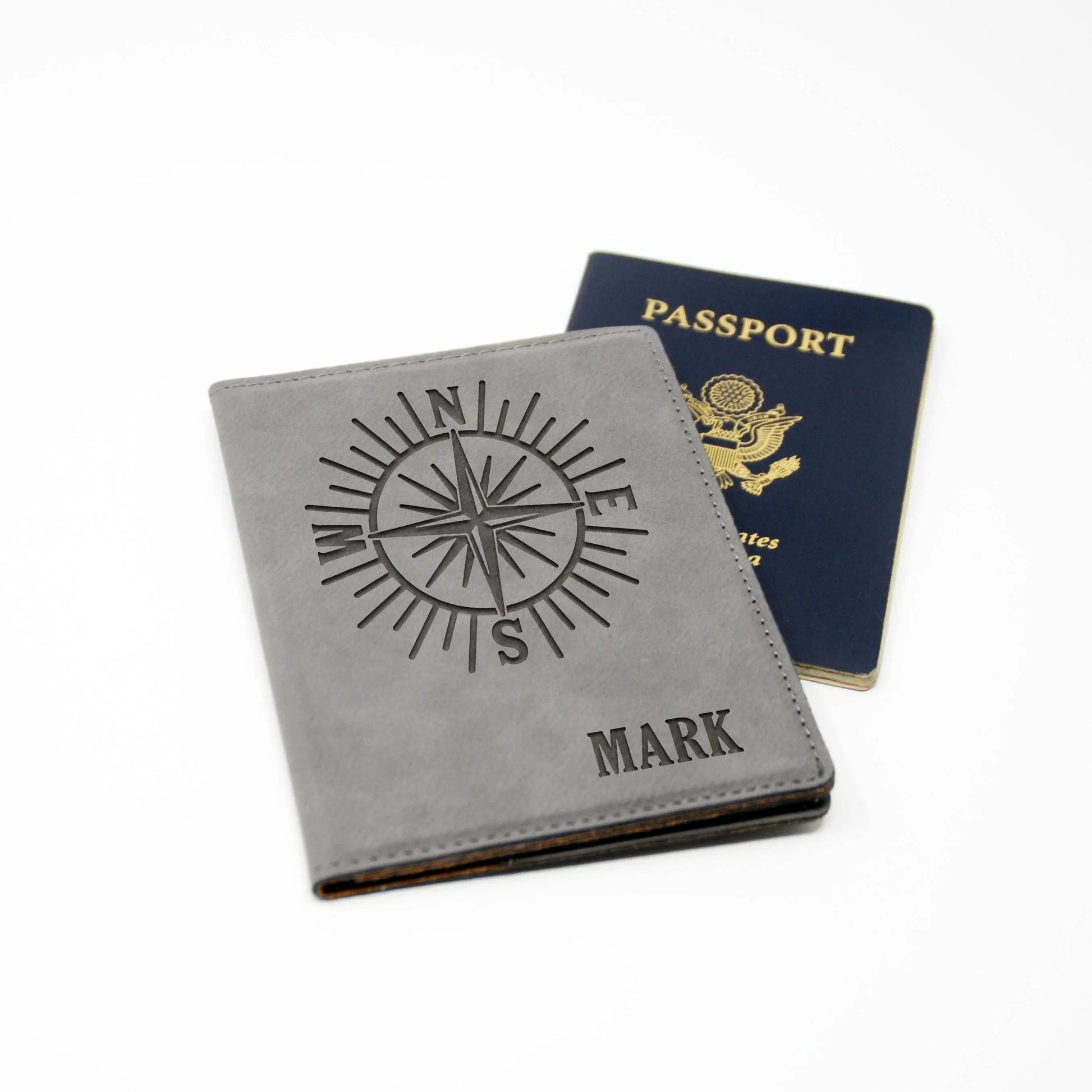 Personalized Passport Holder – Engraved Faux Leather Passport Cover With Compass Design Joyful Moose