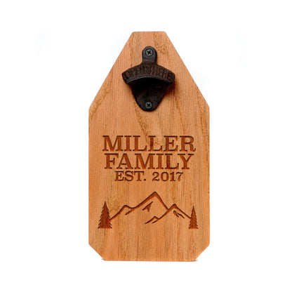 Personalized Wood Sign | Engraved Bottle Opener with Rustic Mountain Cabin Decor & Family Name Joyful Moose