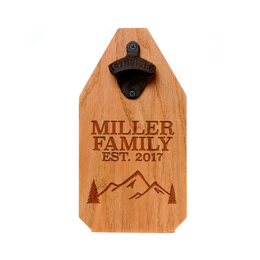 Personalized Wood Sign | Engraved Bottle Opener with Rustic Mountain Cabin Decor & Family Name Joyful Moose