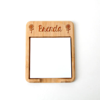 Personalized Floral or Pineapple Bamboo Wood Sticky Note Holder, Custom Teacher Gift Joyful Moose