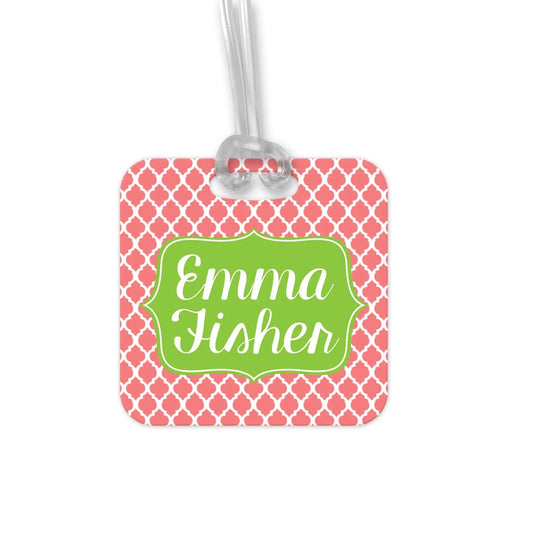 Personalized Bag Tag - Custom Backpack Name Tag - Coral Lime Back to School Joyful Moose