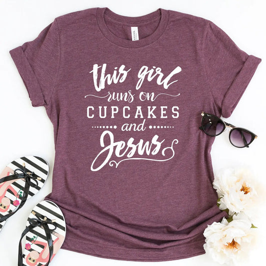 Christian Women's T-Shirt - Cupcakes and Jesus Shirt | Soft Bella Canvas Tee Joyful Moose