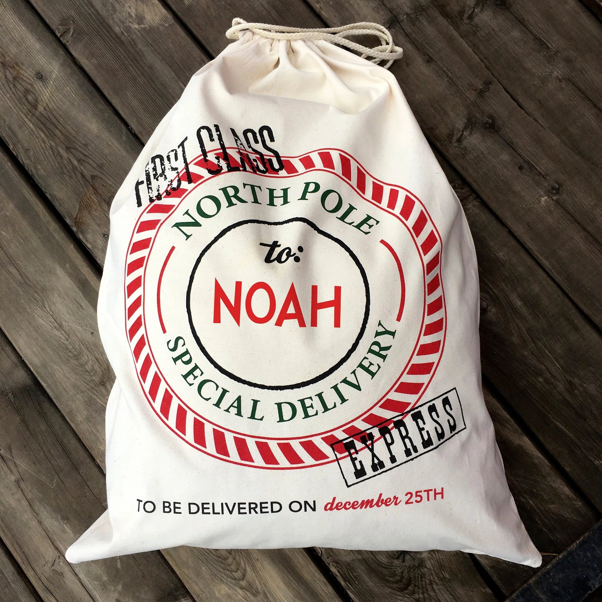 Personalized Santa Sack - Custom Canvas Christmas Gift Bag With Drawstring Joyful Moose