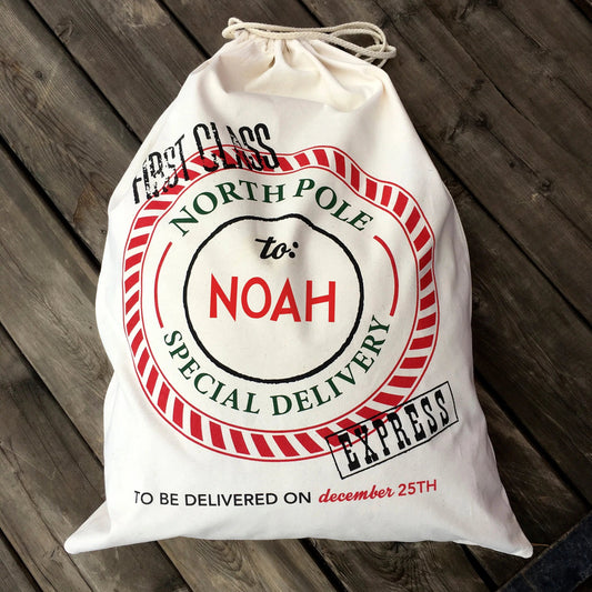 Personalized Santa Sack - Custom Canvas Christmas Gift Bag With Drawstring Joyful Moose