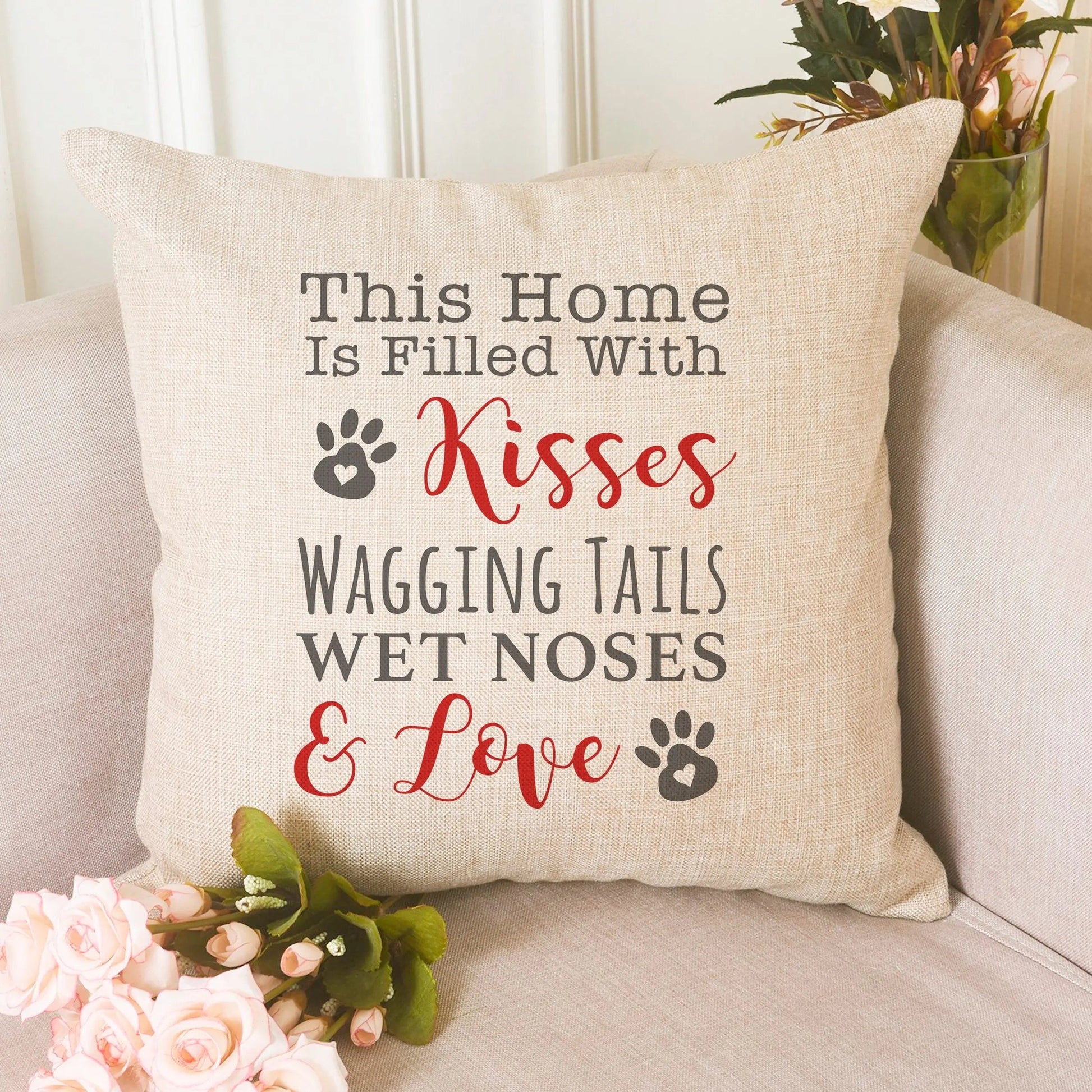 Dog House Decor | Dog Pillow Cover - Cozy Throw Pillow with Paw Print Design Joyful Moose