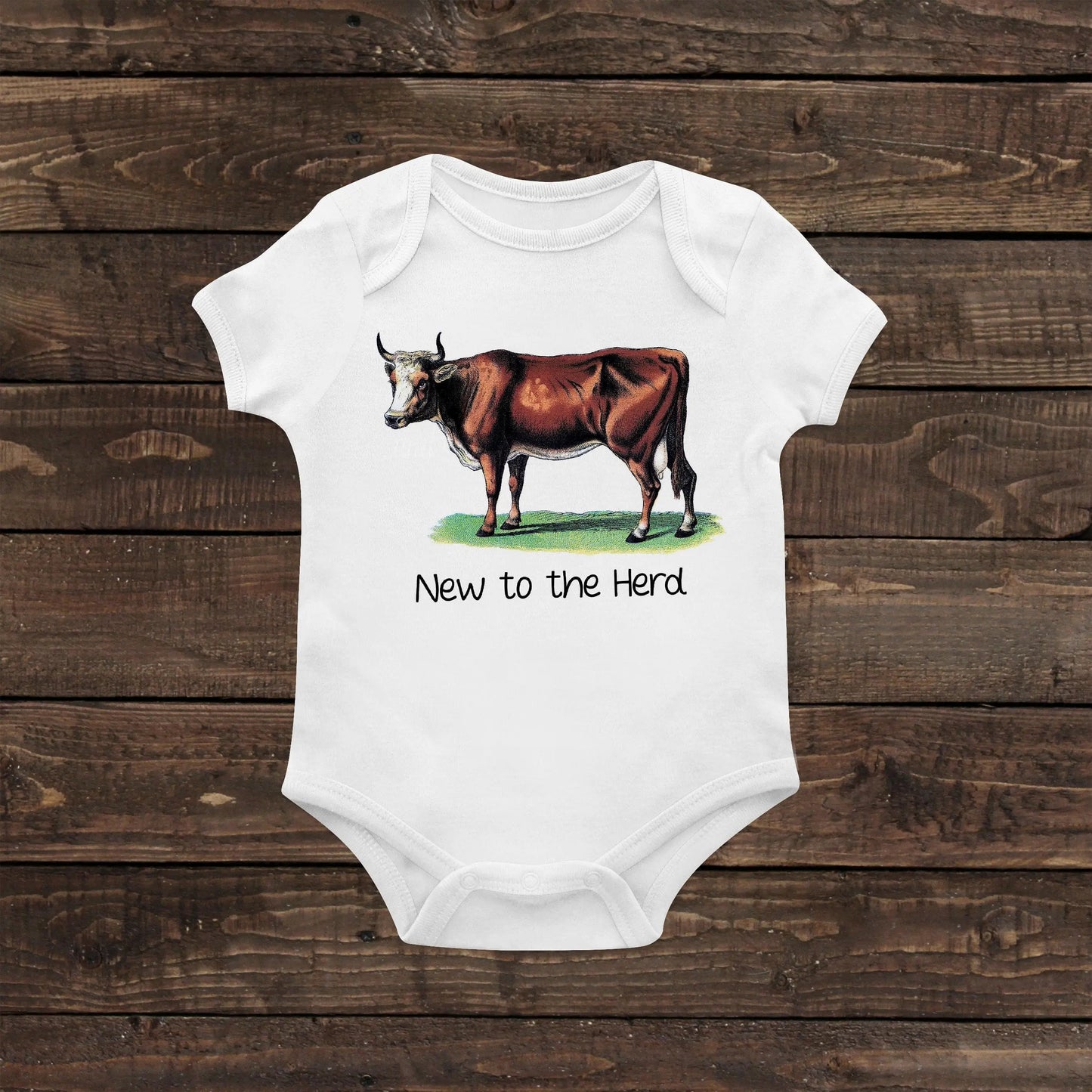 New Baby Gift - New to the Herd - Vintage Retro Cow Cattle Ranch Newborn Baby Shower Gift Joyful Moose