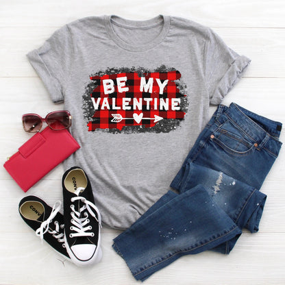 Valentines Day Shirt Cute Womens Buffalo Plaid Be My Valentine Heart Arrow Tshirt Joyful Moose