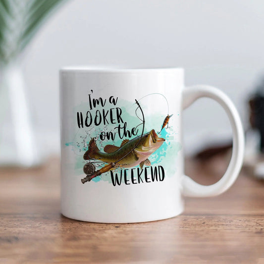 Fishing Birthday Gift for Men or Women - I'm a Hooker on the weekend Fish Coffee Mug Joyful Moose