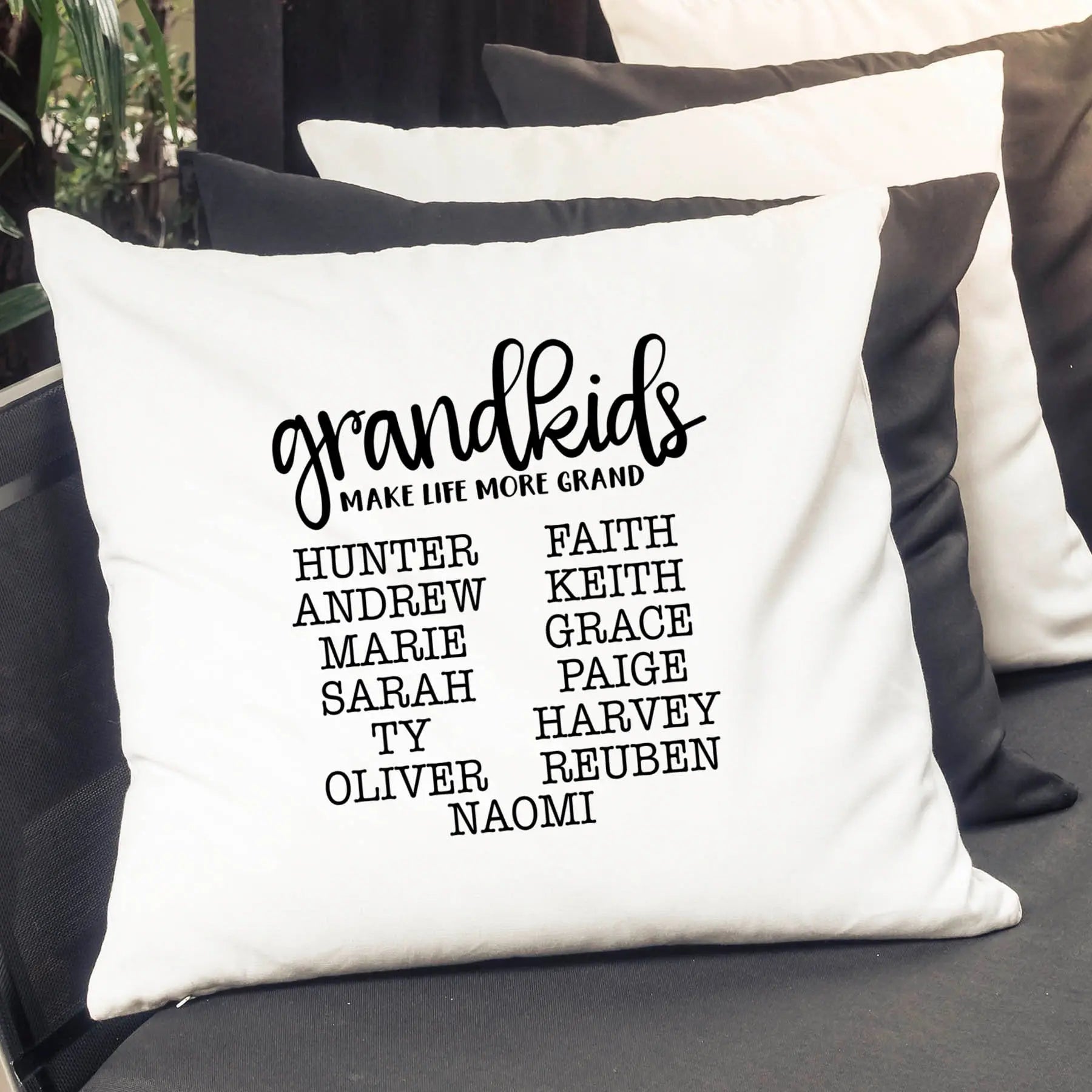 Personalized Pillow Cover - Grandkids Make Life Grand - Christmas Gift for Grandma - Throw Pillow Personalized with Grandchildrens Names Joyful Moose