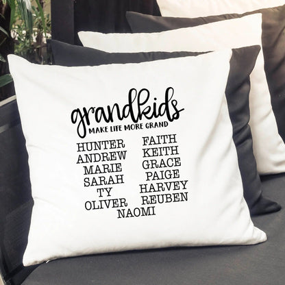 Personalized Pillow Cover - Grandkids Make Life Grand - Christmas Gift for Grandma - Throw Pillow Personalized with Grandchildrens Names Joyful Moose