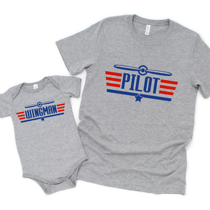 Matching Father's Day Shirts - Airplane Pilot Wingman - father's day gifts family flying son daughter kids toddler baby Joyful Moose