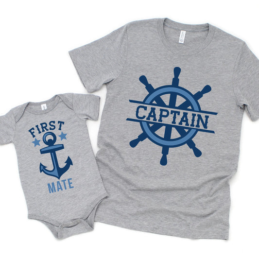 father son shirts - nautical captain & first mate - father's day gifts - toddler baby Joyful Moose
