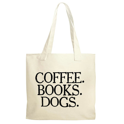 Grocery Bag - Coffee Books Dogs Canvas Tote Bag - Reusable Cotton Shopping Market Bag Joyful Moose