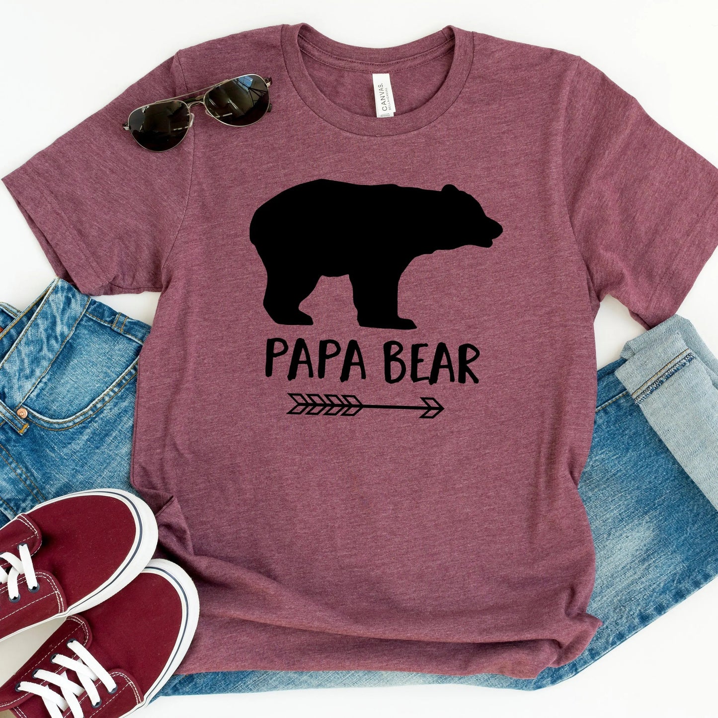 Papa Bear Shirt - Gray Mens Tee - Papa Bear Tshirt for Father's Day Joyful Moose