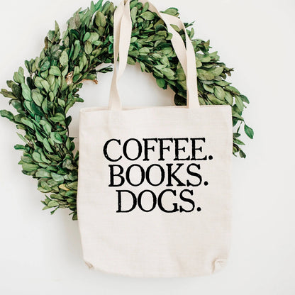 Grocery Bag - Coffee Books Dogs Canvas Tote Bag - Reusable Cotton Shopping Market Bag Joyful Moose