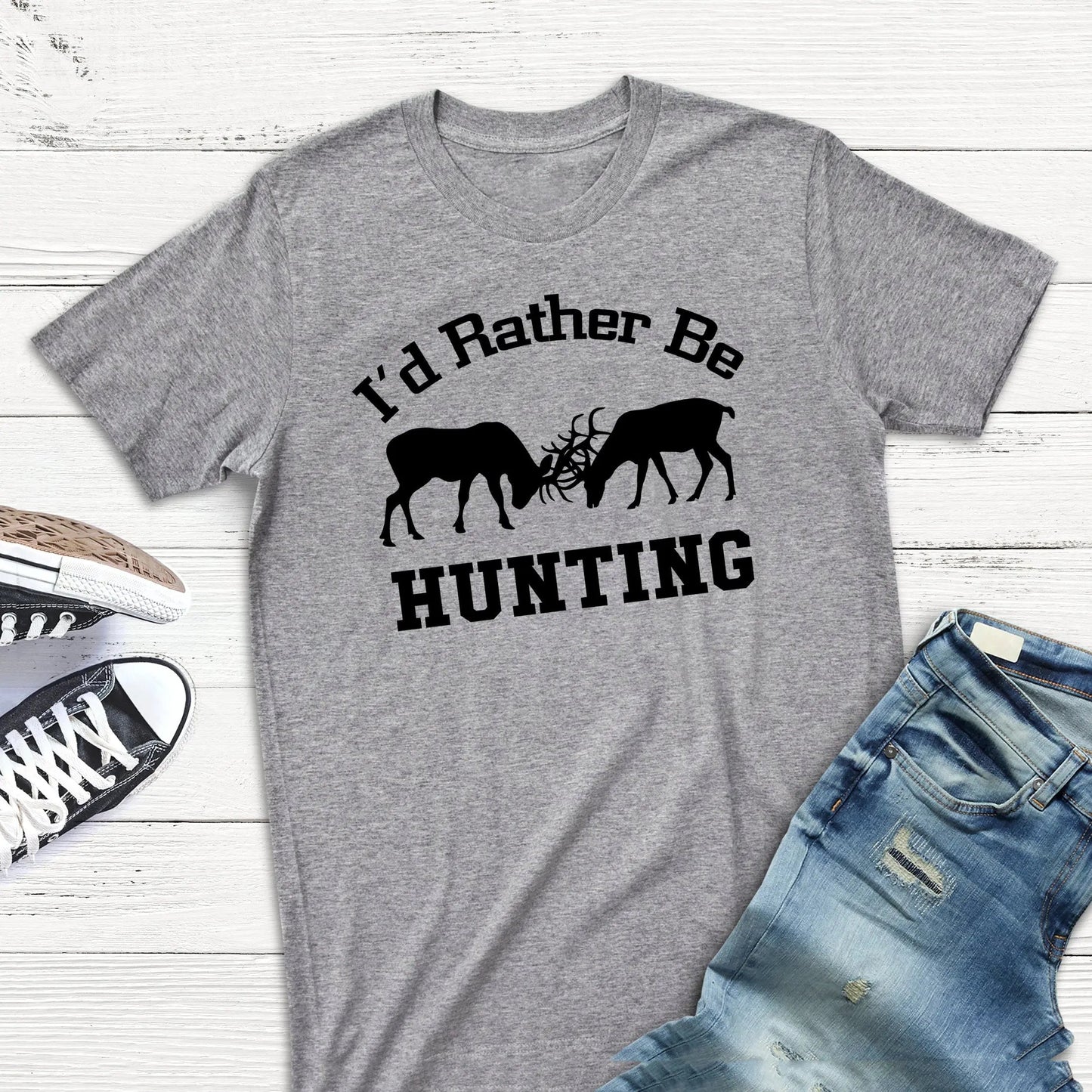 Hunting Gift for Men - I'd Rather Be Hunting Mens Tshirt - Gray Tshirt Hunter Joyful Moose