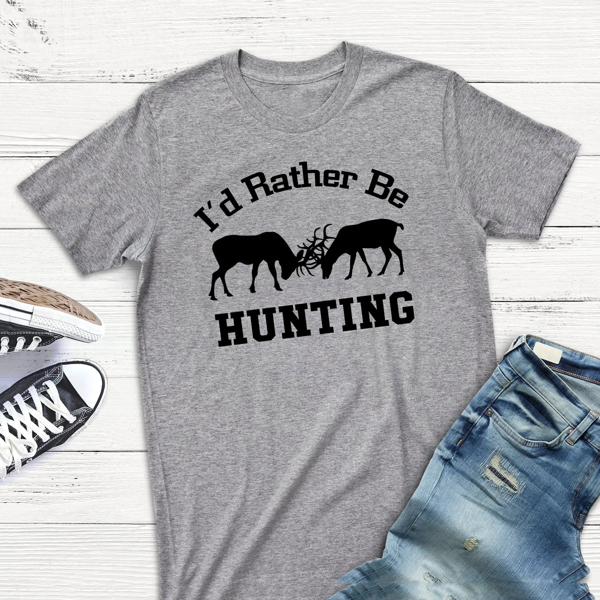 Hunting Gift for Men - I'd Rather Be Hunting Mens Tshirt - Gray Tshirt Hunter Joyful Moose