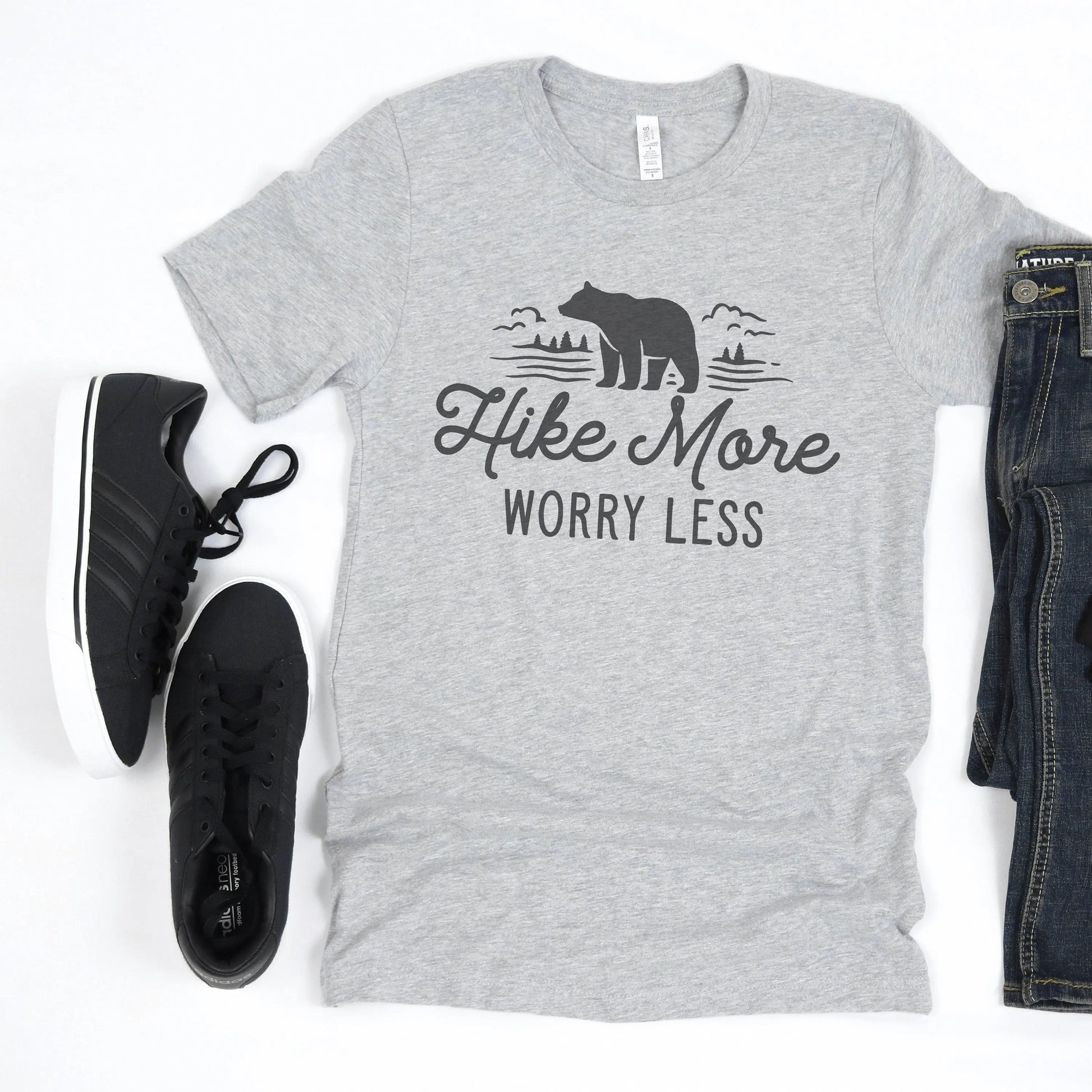 Hike More, Worry Less T-shirt, Hiking Gift, Adventure, Travel, Outdoors Shirt, Camping Tshirt Joyful Moose