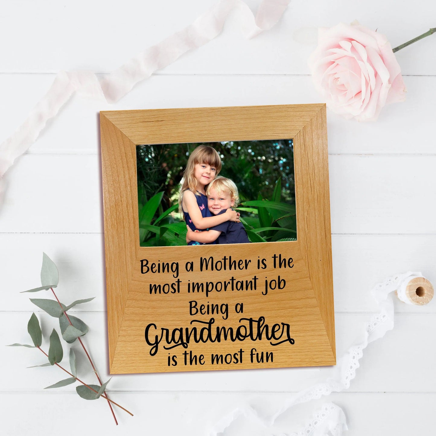 Grandmother Photo Frame - Mothers Day Gift for Grandma - Wood Picture Frame Inspirational Quote Joyful Moose