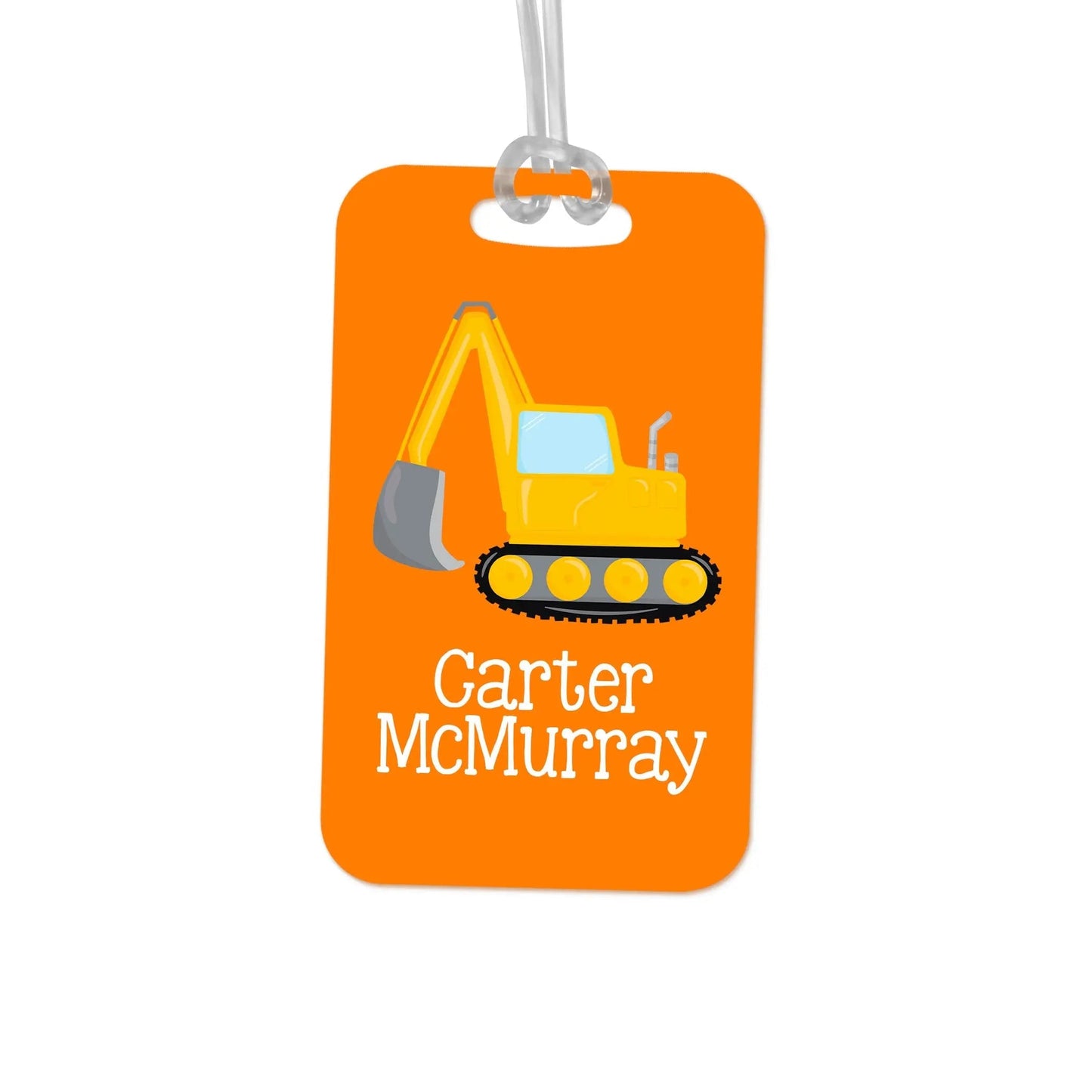 Boys Backpack Name Tag - Construction Equipment Backhoe School Bag Tag Joyful Moose