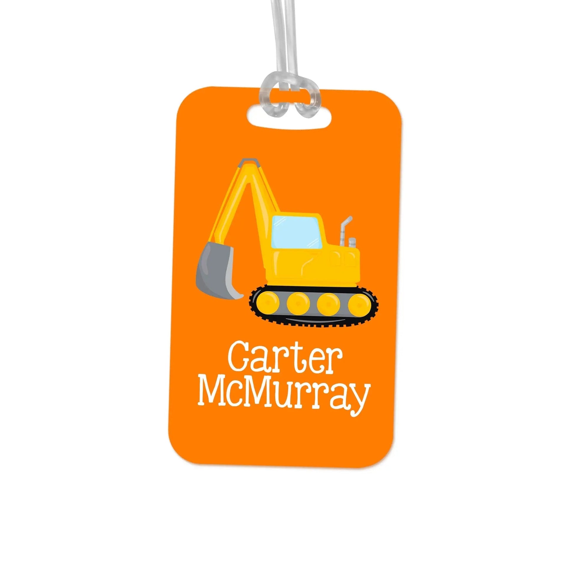Boys Backpack Name Tag - Construction Equipment Backhoe School Bag Tag Joyful Moose