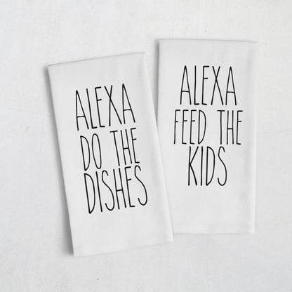 Alexa Do The Dishes Flour Sack Kitchen Tea Towel - Alexa Feed the Kids Funny Kitchen Decor Joyful Moose