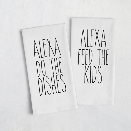 Alexa Do The Dishes Flour Sack Kitchen Tea Towel - Alexa Feed the Kids Funny Kitchen Decor Joyful Moose