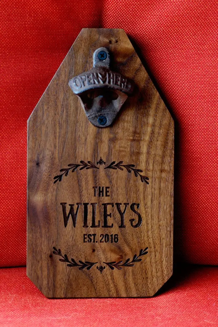 Wedding Gift, Personalized Beer Bottle Opener Wood Sign, Custom Wedding Gift for the Couple Joyful Moose