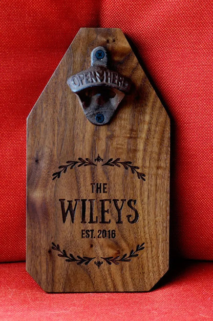 Wedding Gift, Personalized Beer Bottle Opener Wood Sign, Custom Wedding Gift for the Couple Joyful Moose