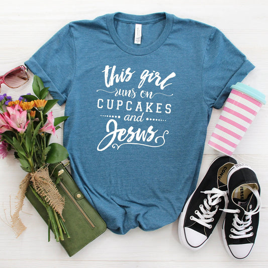 Christian Women's T-Shirt - Cupcakes and Jesus Shirt | Soft Bella Canvas Tee Joyful Moose