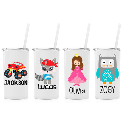 Personalized Kids Stainless Steel Tumblers w/ Straw Joyful Moose